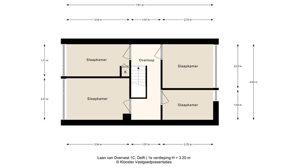 Plattegrond - Laan van Overvest 1C, 2613 DK Delft - 1e Verdieping.jpg